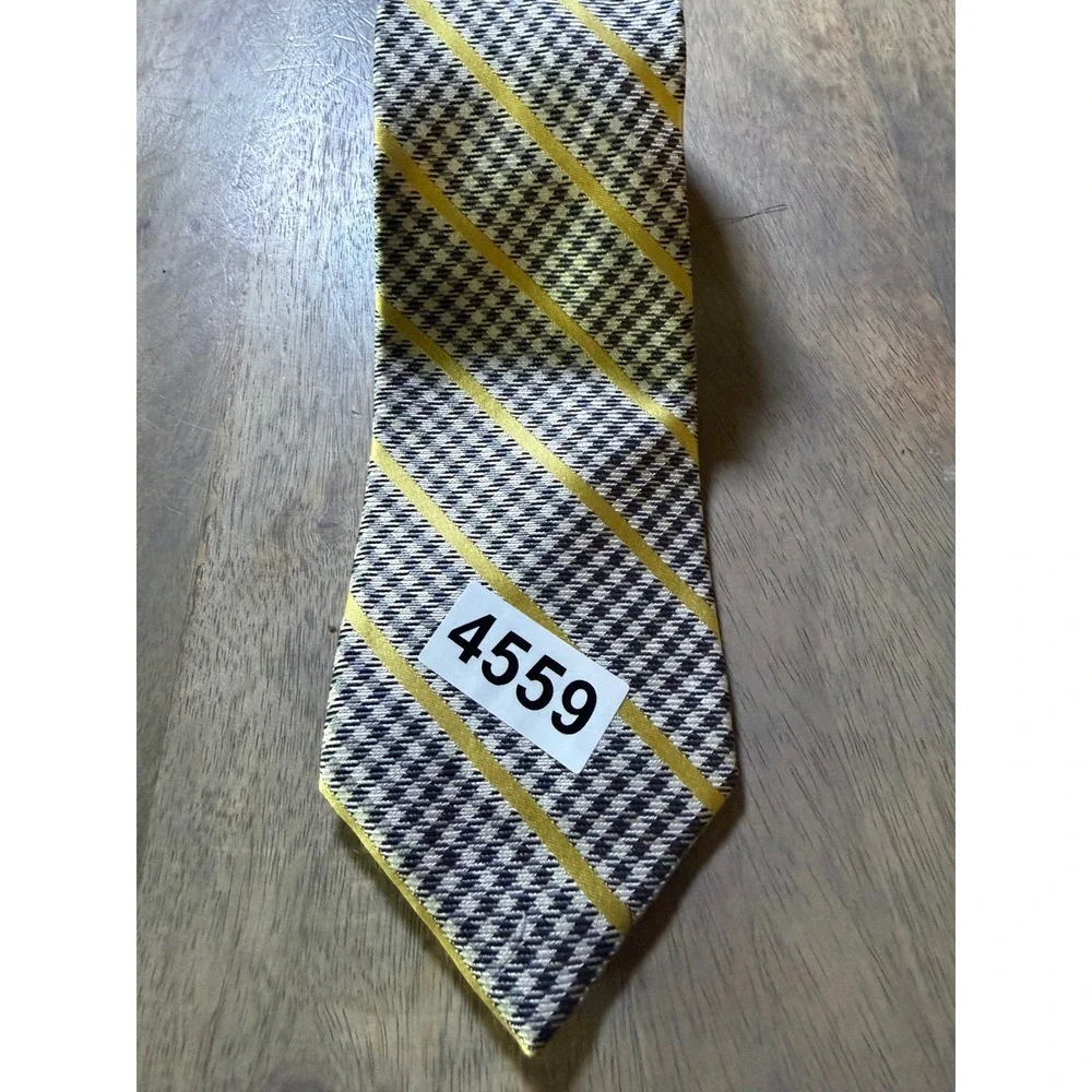 DKNY Mens Necktie 100% Silk Houndstooth‎ Striped Yellow OS